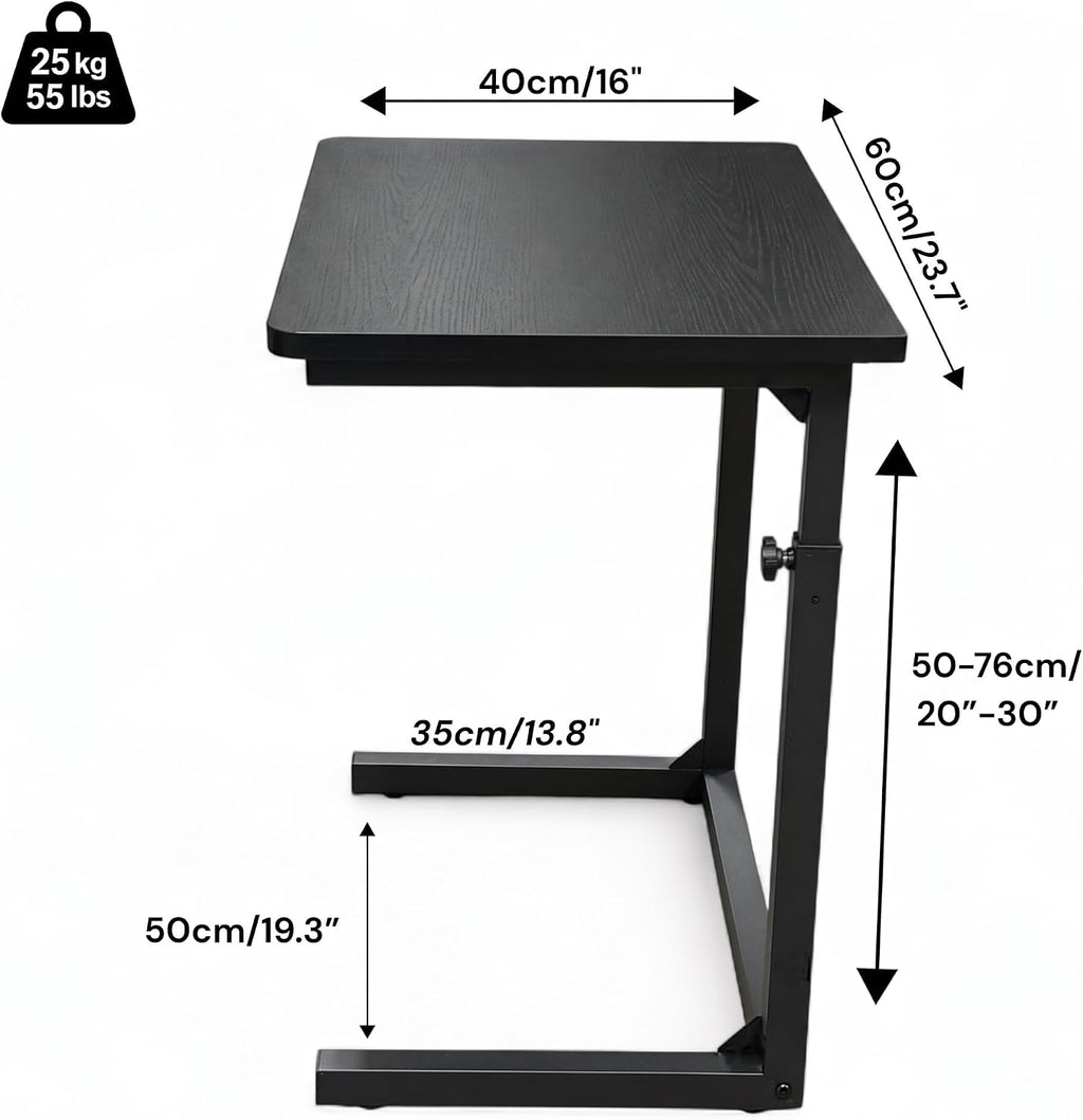 Height Adjustable C-Shaped Sofa Side Table, Laptop Table for Couch & Bed, Black - Image 2