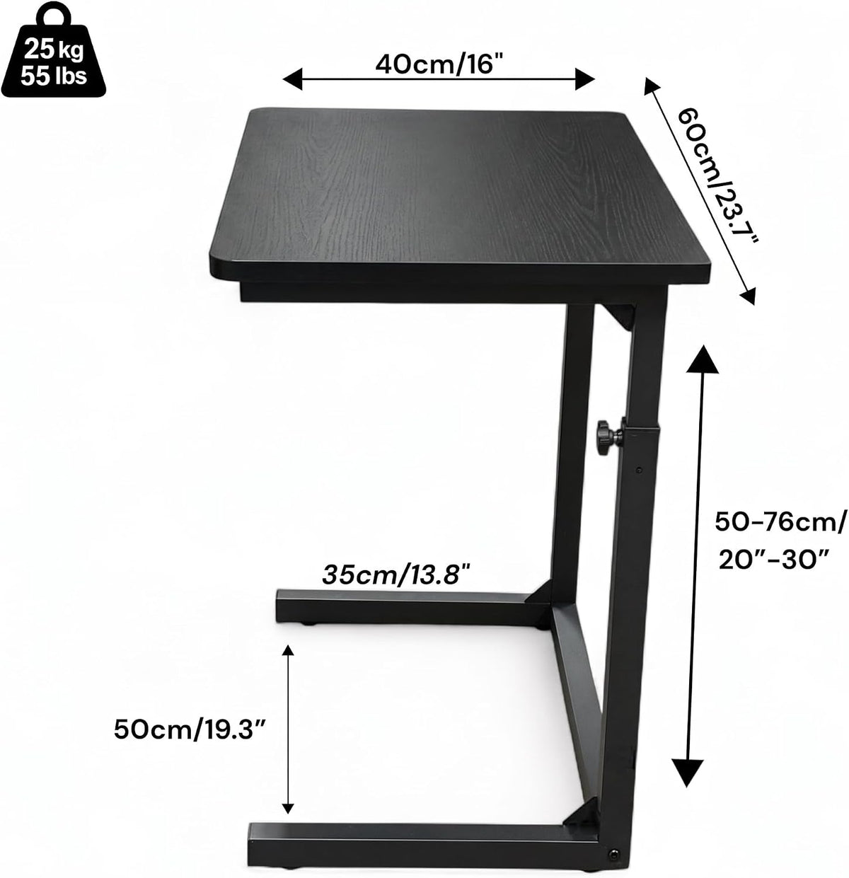 Height Adjustable C-Shaped Sofa Side Table, Laptop Table for Couch & Bed, Black - Image 2