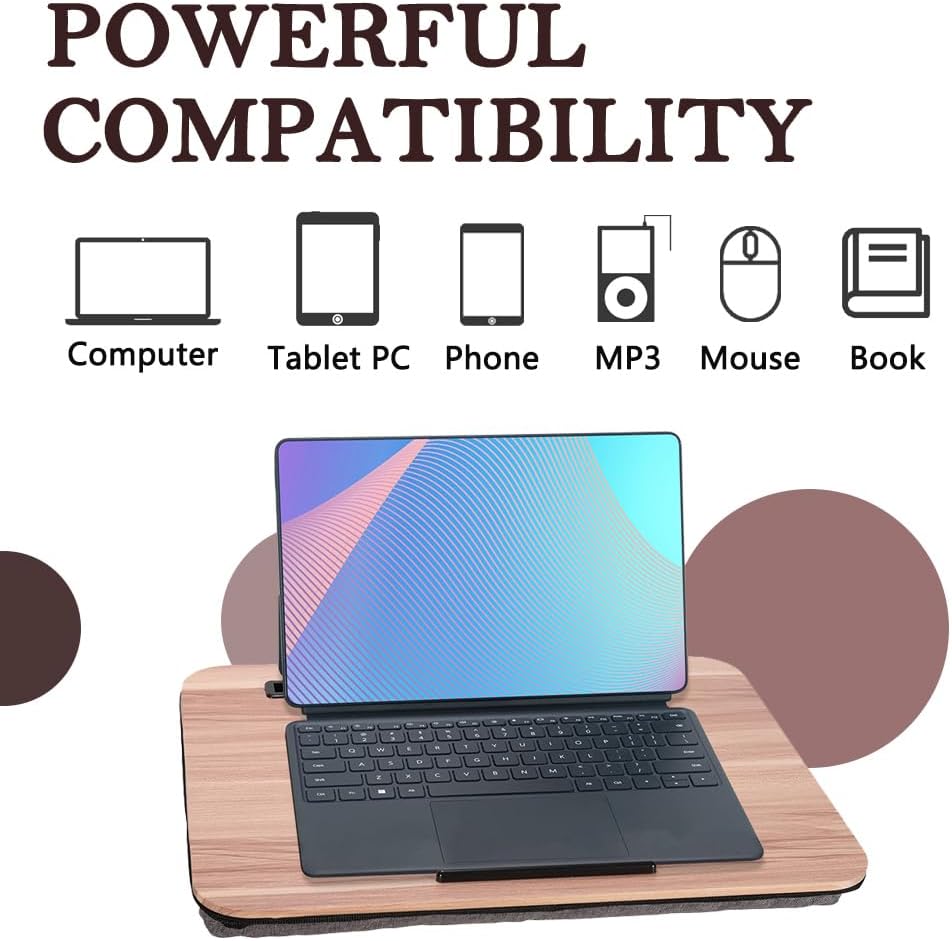 Portable Laptop Desk Fits Up to 16“ Laptops, with Tablet Slot, Built-in Cushion, Great for Home & Office,Lap Desk for Laptop,Lap Desk with Cushion (Warm Brown, Medium) - Image 6
