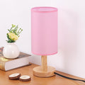Pink Small Bedside Table Lamp for Bedroom,Natural Round Wood Base&Fabric Linen Shade,Cozy Night Table Light for Study Reading,Minimalist Boho Desk Lamp for Nightstand,Living Room,Nursery,Kitchen,Dorm by SEENSINY