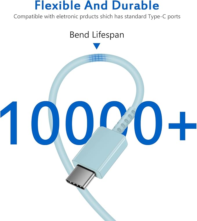 Type C Charger Fast Charging,USB C Charger,25W Samsung Super Fast Charger | for Samsung Galaxy S26/S25/S24/S23/iPhone 17/16/15 Series,Android,with 10FT Extra Long USB C Cable (2-Pack with 2 Cable Blue) - Image 7