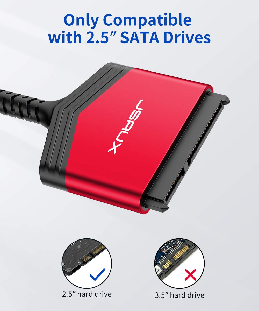 JSAUX SATA to USB Adapter Cable for 2.5” SSD/HDD Nylon Cord-Red - Image 2