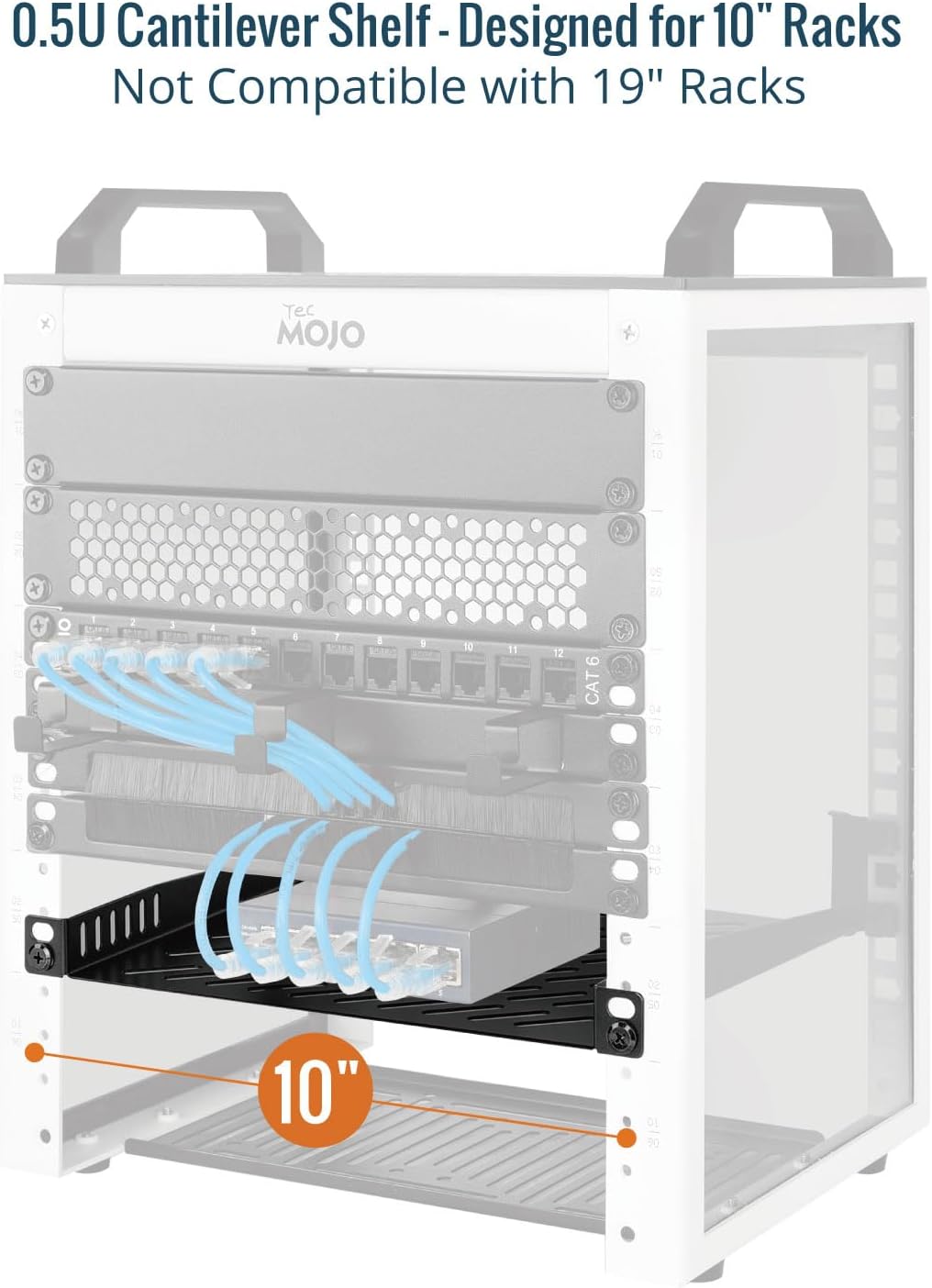 Tecmojo 2 Pack 0.5U Rack Mount Shelf for 10" Server Rack, 7.87" Deep Vented Cantilever Tray, Metal Shelf for Network Cabinet, Server Enclosure, Enhanced Airflow, Black - Image 3