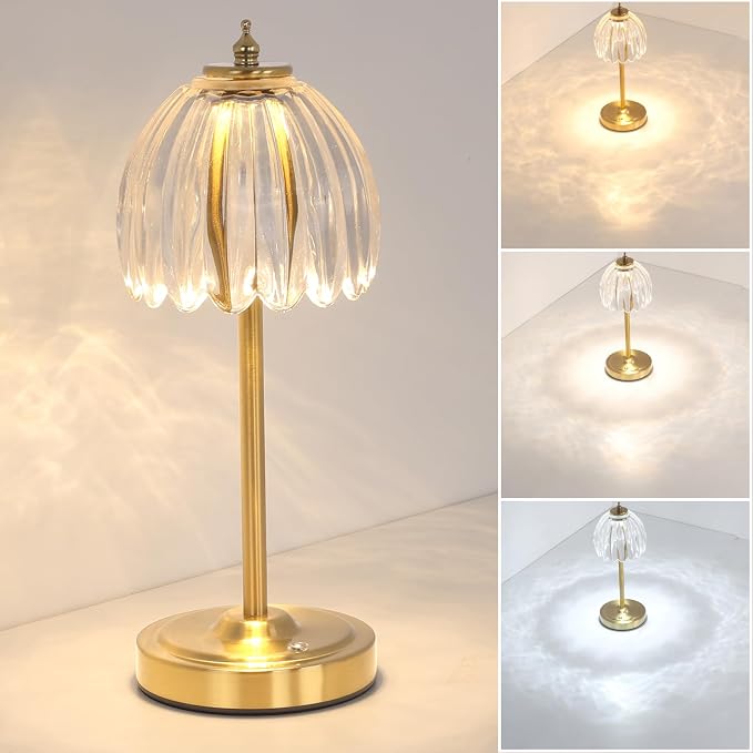Shenmoyl Tulip Table Lamp with 5000mAh Battery & Touch Control, Cordless Table Lamp with 3 Colors, Dimmable Rechargeable Table Lamps for Bedroom, Nightstand, Living Room, Entryways (Transparent Tulip) by Shenmoyl