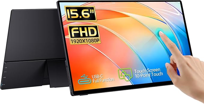 CAPERAVE 15.6'' Portable Monitor Touchscreen, FHD IPS Touch Screen with Tempered Glass, Travel Monitor with Kickstand & Speaker, HDMI USB C External Monitors for Mac Laptop Phone Computer by CAPERAVE