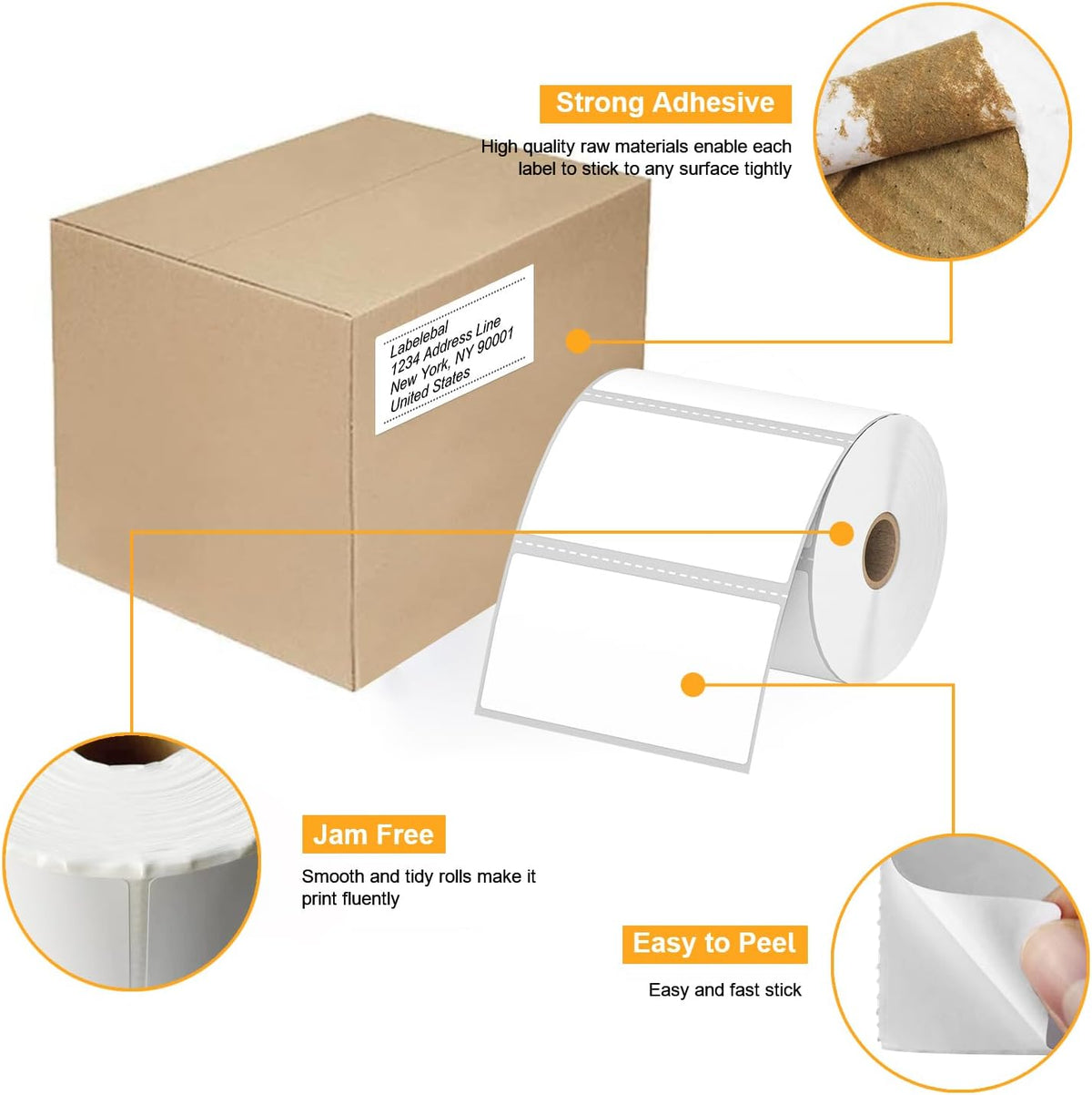 (9,000 Labels/12 Rolls) Labelebal 3-Proof 1" Core 12 Rolls 4" x 2" Inch Direct Thermal Labels, Address Shipping Labels Compatible with Rollo & Zebra Desktop Printers Adhesive - Image 4