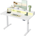Klicelor Electric Standing Desk with Shelf, 55 Inch Height Adjustable Desk with Power Outlets & LED, Sit Stand Up Table with Monitor Stand, Computer Workstation for Home Office, White by Unknown