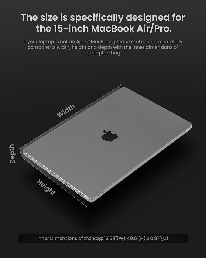 tomtoc Slim Laptop Sleeve for 15-inch MacBook Air M5/A3448 2026, M4/A3241 | M3/A3114, M2/A2491, Water-Resistant Laptop Case Bag for 15-inch Surface Laptop 7th(Copilot+ PC)/6/5/4, Minimalist Design - Image 3
