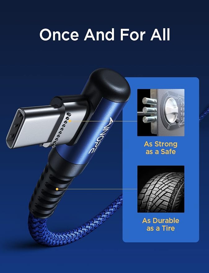 AINOPE USB C Cable 60W 2-Pack 10ft Nylon Braided USB C to USB C Cable Type C Charger Fast Charging Right Angle USBC Cable Charger Cord for iPhone 16 Pro Max 15 Plus Samsung S24 S23 iPad Pro Blue - Image 2