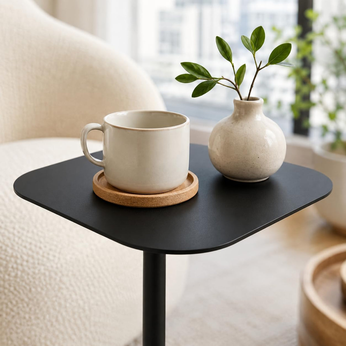 Modern Stable C Table End Table, 23.4" Tall, Medium, Black - Image 2