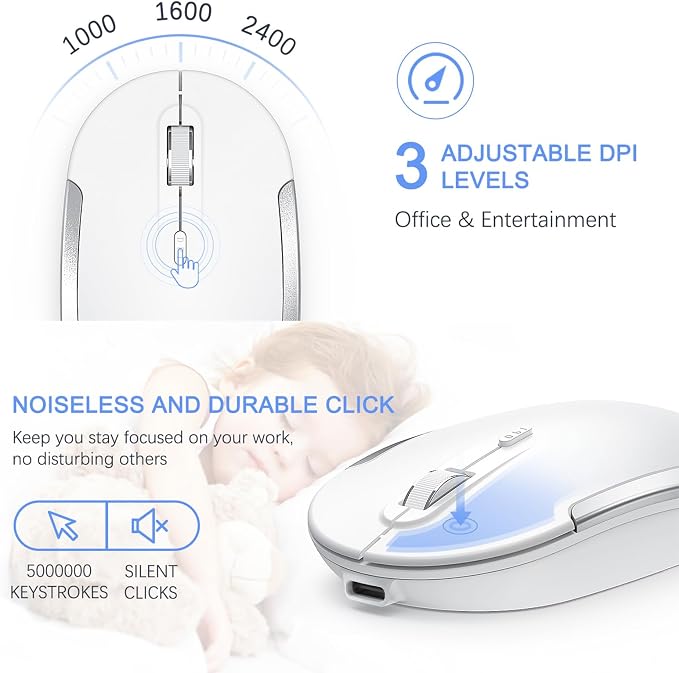 Vssoplor Wireless Keyboard and Mouse, Rechargeable Ultra Slim, White Silver | Quiet Full-Size Keyboard and Mouse Combo Set, for Laptop, PC, Notebook, Desktop, 2.4GHz Stable Connection, Ideal for Office - Image 5