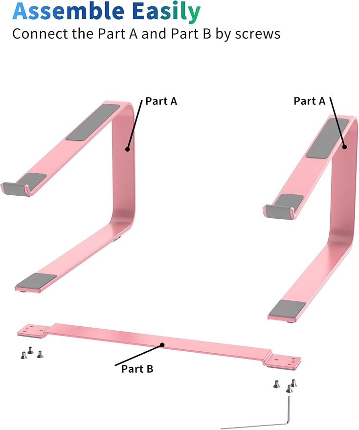 SOUNDANCE Laptop Stand for Desk, Ergonomic Metal Computer Riser for 12-17.3 Inch Laptops, Heavy Duty Stable Desktop Holder, Improves Eye Level & Workspace Organization, Pink - Image 4
