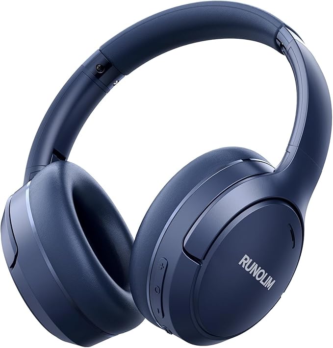 RUNOLIM Hybrid Active Noise Cancelling Headphones, 100H Playtime, Built-in Microphone, Bluetooth Wireless Over Ear Foldable Headphones with HiFi Audio, Home Travel Office by RUNOLIM