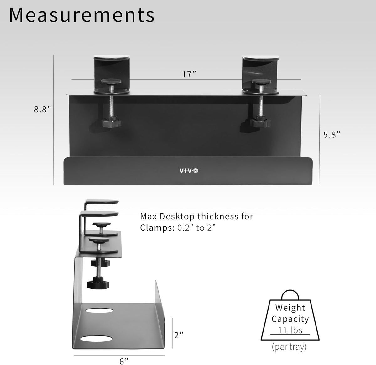 VIVO Clamp-on Cable Management Tray, 2 Pack, 17", Holds 11 lbs Each - Image 3