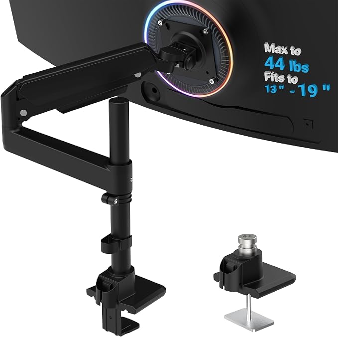 Heavy Duty Monitor Arm for 13-49 Inch Ultrawide Screens, Holds Up to 44lbs, Fully Adjustable Single Monitor Mount, with Clamp & Grommet Base, 75/100mm VESA Desk Mount, Black by Ergounion