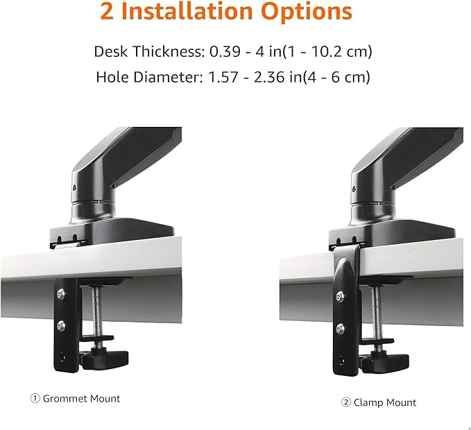 Amazon Basics Gas Spring Dual Monitor Arm Desk Mount, Adjustable Tension, Fits 15–27 Inch Monitors, Supports 4.4–15.4 lbs Each Arm, VESA 75x75/100x100, Black - Image 6