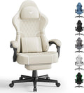 PU Leather Gaming Chair with Massage Lumbar Cushion & Footrest by Soontrans