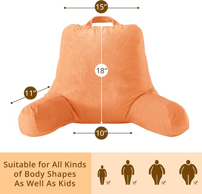Sasttie Reading Pillow for Bed, Back Pillow for Sitting Up, Orange | 18" Backrest Support Cushion for Couch, Sofa, and Floor, Dorm Essentials, OEKO-TEX, Adjustable Down Alternative Fill - Image 4