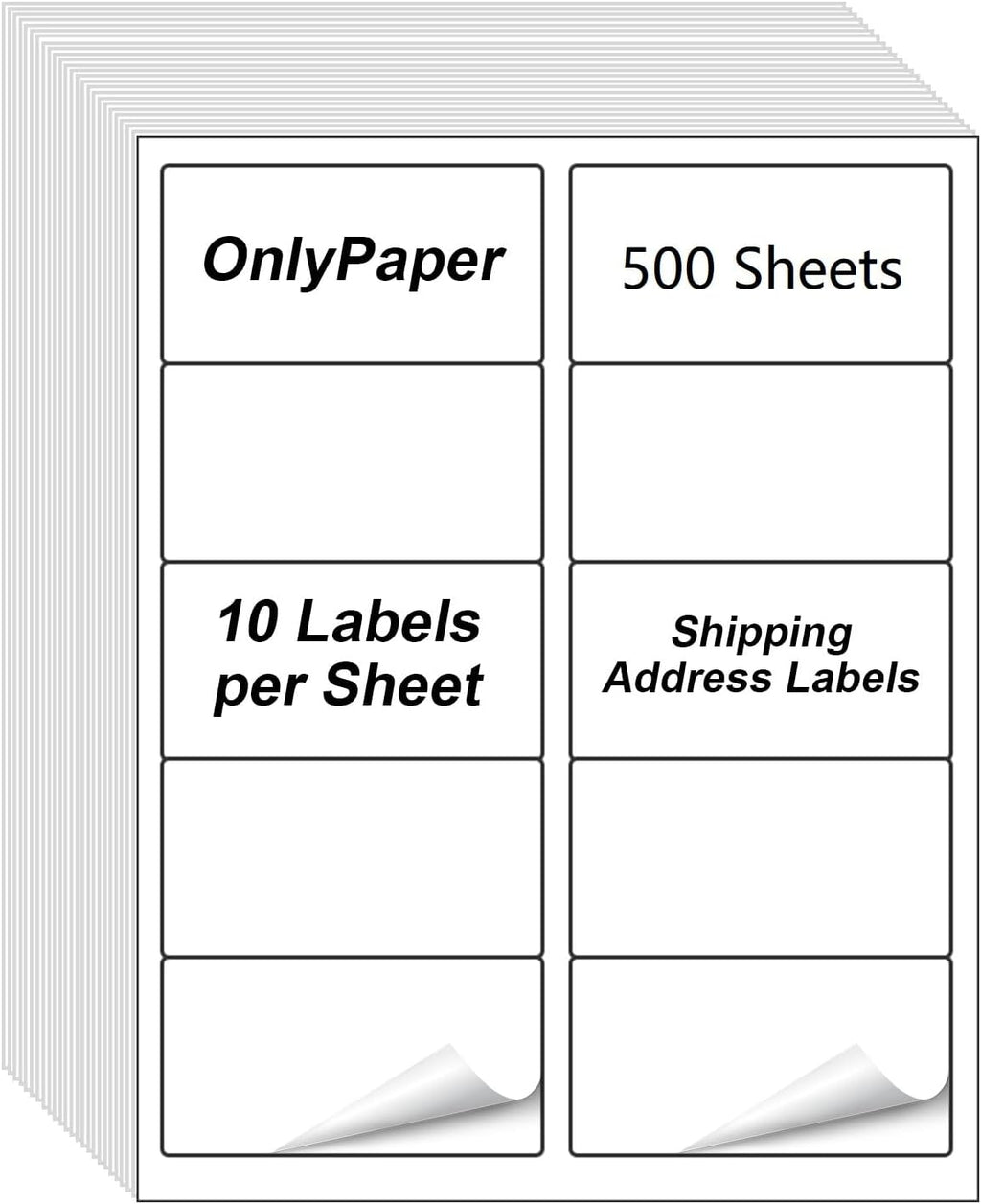 2" x 4" Shipping Labels - 500 Sheets 10 Up Self Adhesive Mailing Labels, 5000PCS Address Labels for Laser & Inkjet Printers, Handwrite-Friendly by OnlyPaper