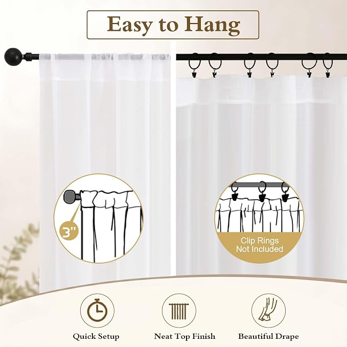 White Sheer Curtains 84 inches Long for Living Room 2 Panels Set | Sheer White Curtains for Bedroom, Rod Pocket Airy Light Filtering Window Treatments, 2pcs, Each Panel 42" Width x 84" Long - Image 6