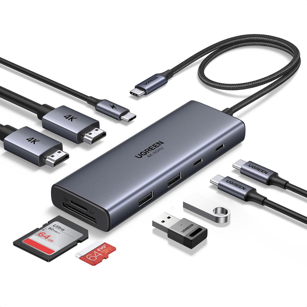 UGREEN USB C Docking Station Dual Monitor, 9-in-1 Aluminum Dock with 2xHDMI by UGREEN