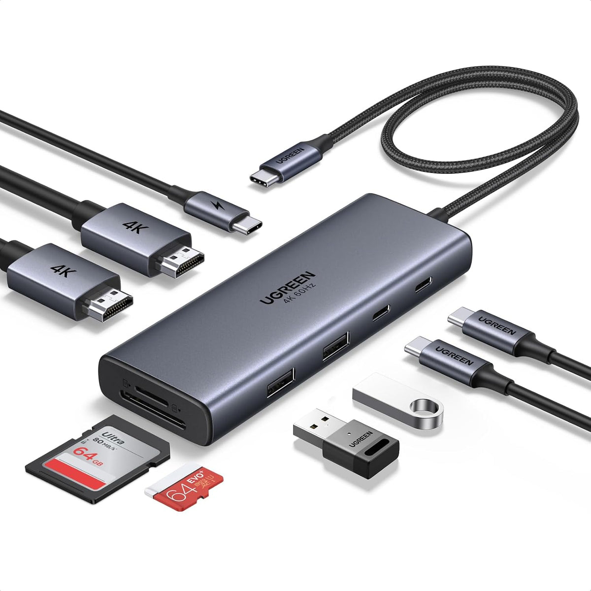 UGREEN USB C Docking Station Dual Monitor, 9-in-1 Aluminum Dock with 2xHDMI by UGREEN