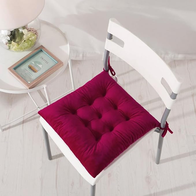 6 Pack Square Seat Cushion Chair Pads for Kitchen Dining Chairs, Soft Comfort Velvet Chair Mat Pillow Cushions with Ties for Office Desk Living Room Tatami 15.5", Burgundy Red - Image 6
