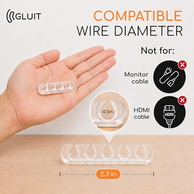 Cord Organizer for Desk, Nightstand Cable Holder, 5 Psc, Transparent - Image 4