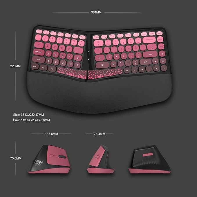 Ergonomic Wireless Keyboard and Mouse Set with Wrist Rest, Compact 85-Key Keyboard, No Independent Numeric Keypad, Black and Red Gradient - Image 4