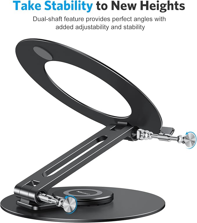 OMOTON Adjustable Laptop Stand for Desk 360° Rotating Base up to 17" Black | Ergonomic Laptop Rise for Collaborative Work, Foldable Dual Shaft for Easy Storage, Fits for MacBook/Dell/HP - Image 8