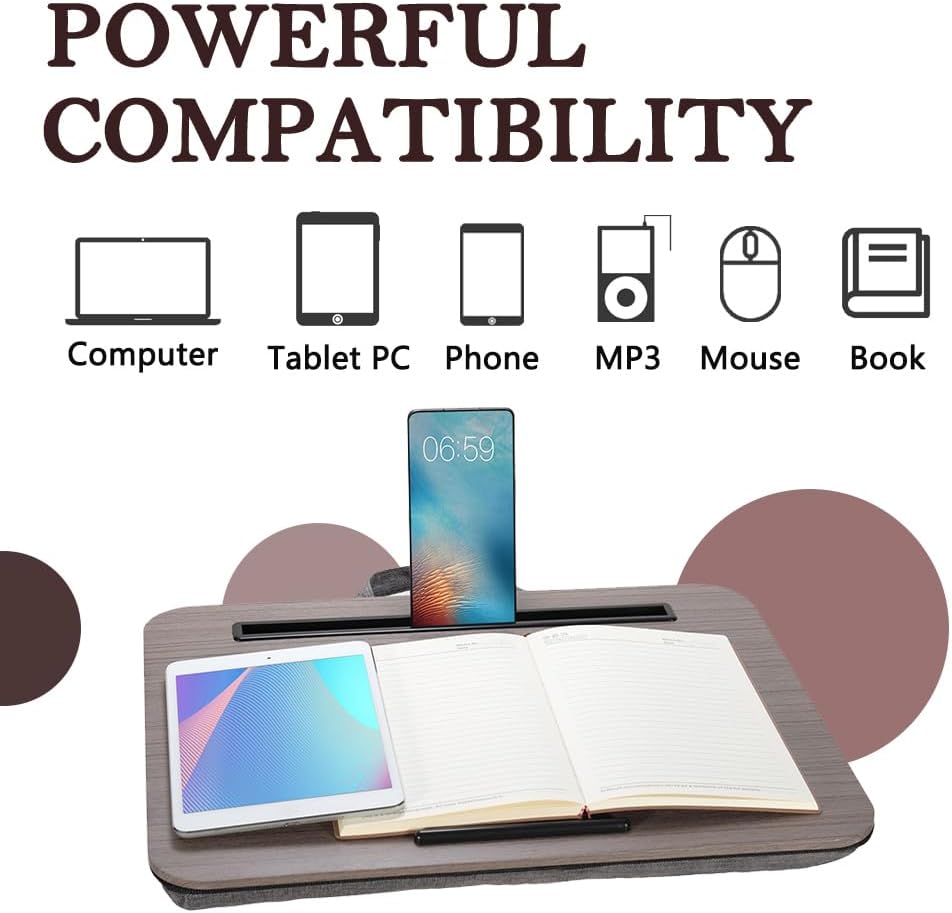 Portable Laptop Desk Fits Up to 16“ Laptops, with Tablet Slot, Built-in Cushion, Great for Home & Office,Lap Desk with Cushion (Walnut, Medium) - Image 6