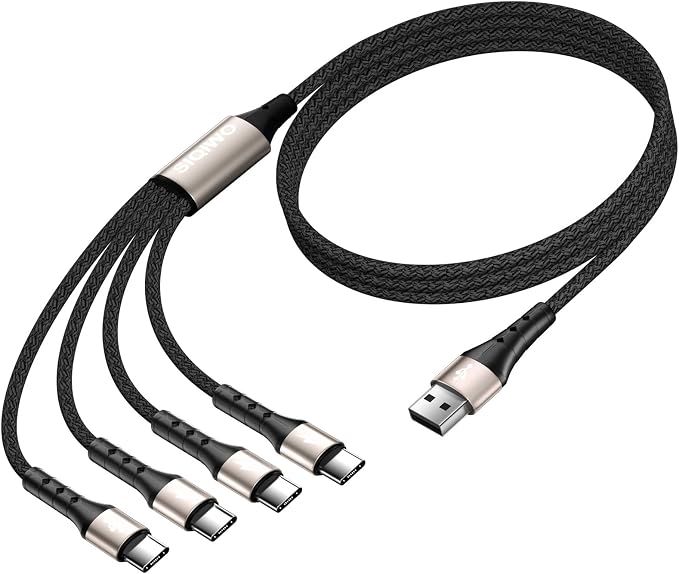 SIQIWO Multi USB C Cable Fast Charging 4FT/2 Pack, 4 in 1 Charger Cord | QC 3.0(3A) USB C Splitter Cable with 4 Type C Ports for iPhone 17/16/15 Series, iPad Air/Pro, Samsung Galaxy S26, Pixel, PS5 by SIQIWO