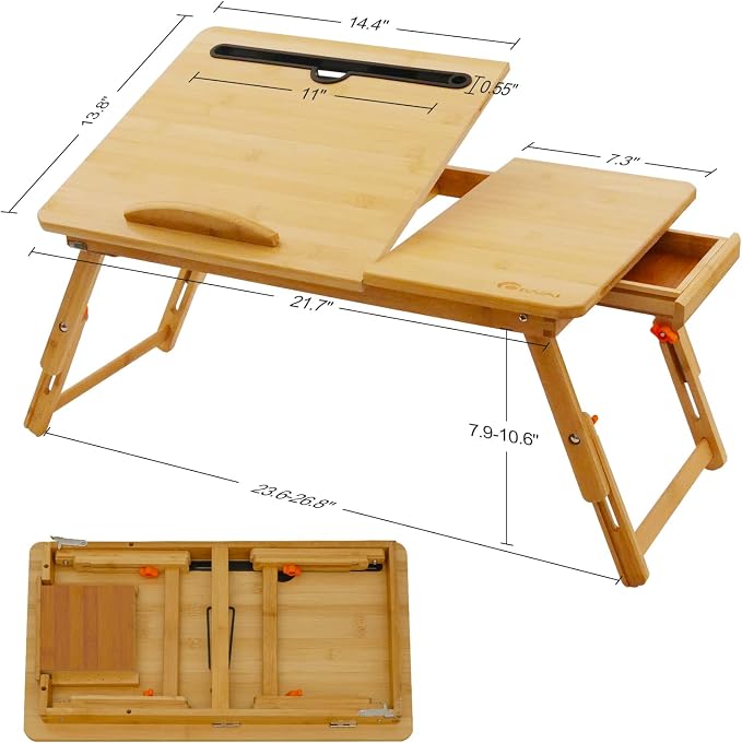 Laptop Desk for Bed, COIWAI Bed Tray,Laptop Lap Desk,Foldable Portable Tray for Sofa Couch Floor, Adjustable Height and Angle, with Tablet Phone Hold Slot,with Storage Drawer - Image 6