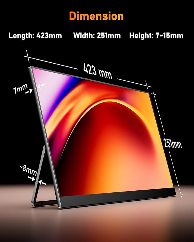 Yodoit Portable Monitor for Laptop 100Hz 18.5" FHD 1080P Screen IPS Display with USB Type C Port and Speakers with Smart Cover Metal Compatible with PC, MacBook, Xbox (Black) - Image 7