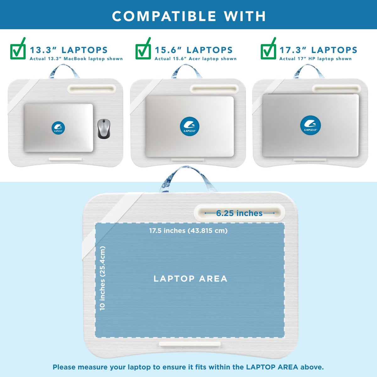 LAPGEAR XL Designer Lap Desk – Blue Blossoms, Fits 17.3” Laptops - Image 3