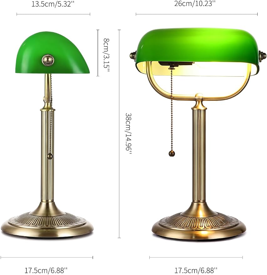 1-Minute Quick-Change Shade Classic Green Glass Bankers Desk Lamp | Study Office Library, LED Bulb Included - Image 5