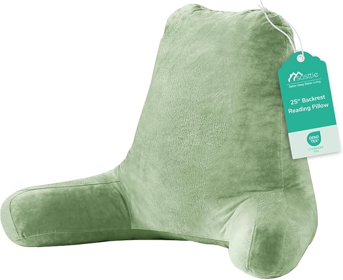 Sasttie Reading Pillow for Bed, Back Pillow for Sitting Up, Sage Green | 25" Backrest Support Cushion for Couch, Sofa, and Floor, Dorm Essentials, OEKO-TEX, Adjustable Down Alternative Fill by SASTTIE