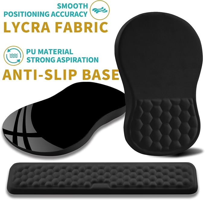 Hokafenle 2 in 1 Ergonomic Mouse Pad Wrist Support & Wrist Rest for Computer Keyboard Set, with Relieve Carpal Tunnel Pain Massage Bulge and Full Memory Gel Design (2In1 Set, Black) - Image 6