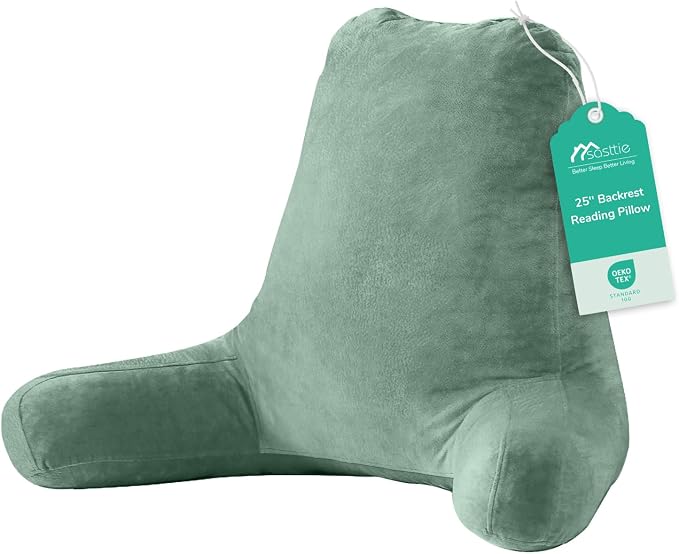 Sasttie Reading Pillow for Bed, Back Pillow for Sitting Up, Sage | 25" Backrest Support Cushion for Couch, Sofa, and Floor, Dorm Essentials, OEKO-TEX, Adjustable Down Alternative Fill by SASTTIE