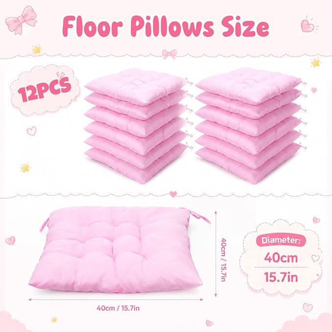 Geetery 12 Pcs Bulk Floor Pillows Cushion for Kids Classroom,Pink,Square | 15.7" Seating Cushions for Classroom Reading Corner Students Nursery Daycare Yoga Tatami Kindergarten - Image 2