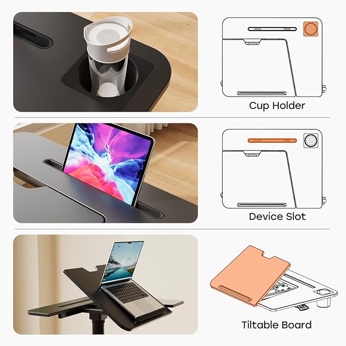 JOY worker Rolling Standing Desk, 60° Tiltable Mobile Laptop Desk, Black | Pneumatic Height Adjustable Cart, Portable Stand Up Desk with Wheels & Cup Holder for Office Home School, Holds Up to 22lbs - Image 7