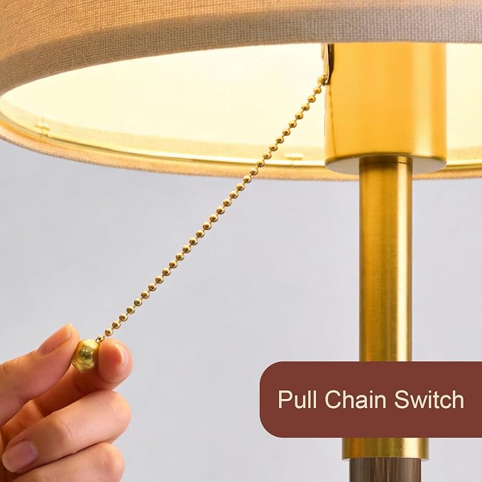 Wood Table Lamps 22" Mid Century Modern Lamps for Bedroom Living Room Lamps | Pull Chain Lamps Set of 2, Walnut Mcm Bedside Lamps for Night Stands, Vintage Small Side Table Lamps Buffet Nursery Decor - Image 3