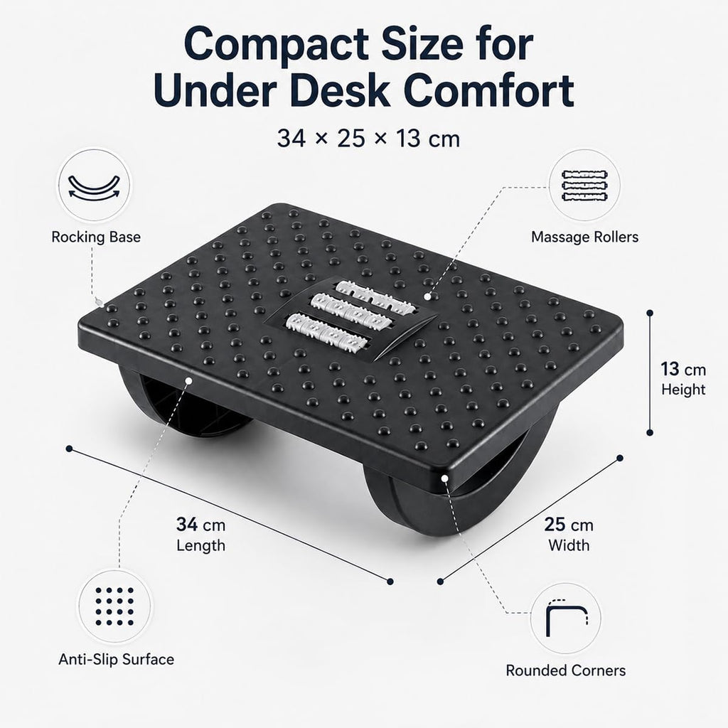 Under Desk Footrest, Rocking Foot Rest for Office with Massage Textured Surface, Ergonomic Foot Stool with Textured Surface for Home Office, Desk, Work, Black - Image 2