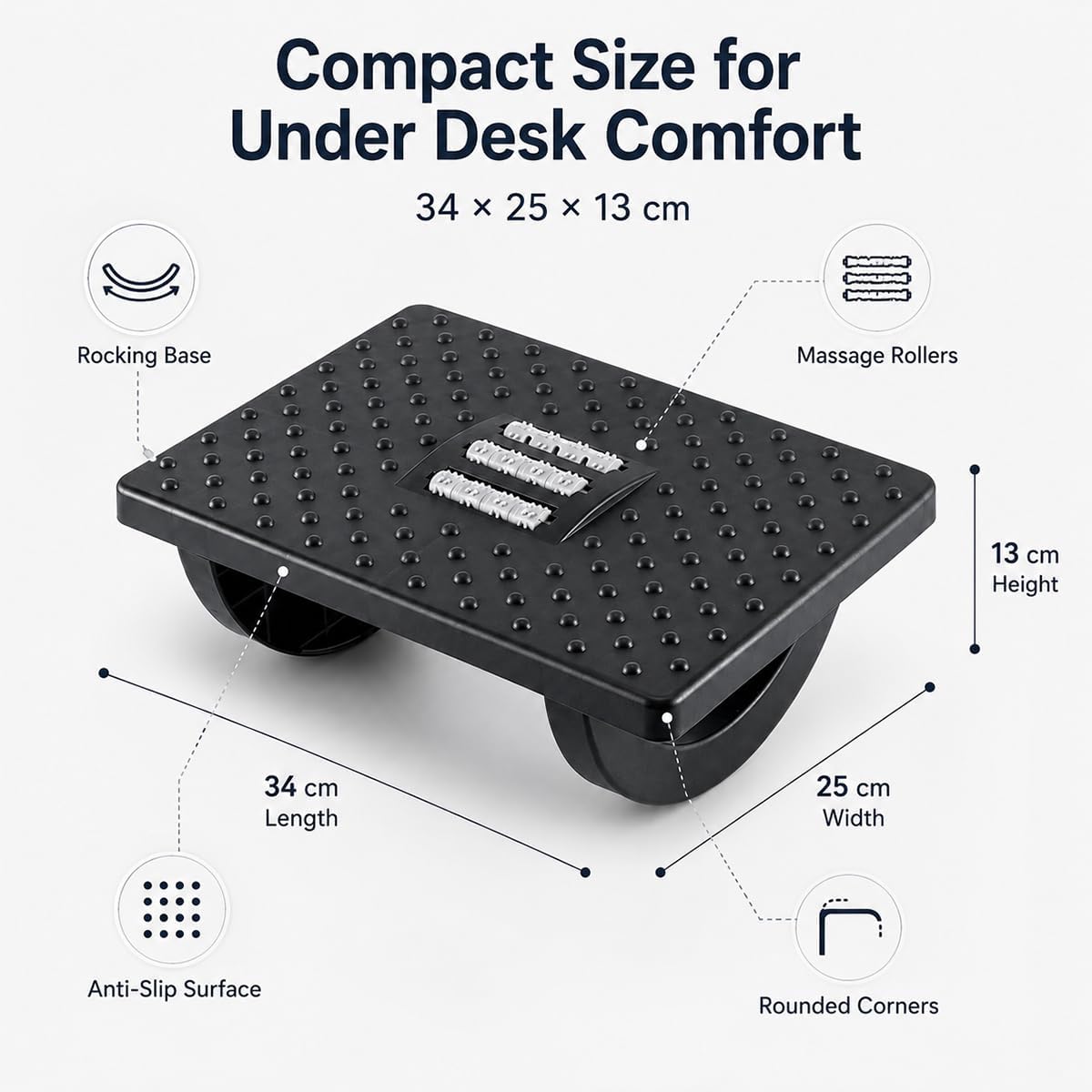 Under Desk Footrest, Rocking Foot Rest for Office with Massage Textured Surface, Ergonomic Foot Stool with Textured Surface for Home Office, Desk, Work, Black - Image 2