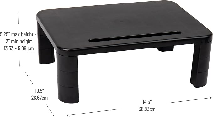 Mind Reader Monitor Stand, Height Adjustable, Laptop, Computer, Riser, Office, 15" L x 9.5" W x 4.25" H, Set of 2, Black - Image 3
