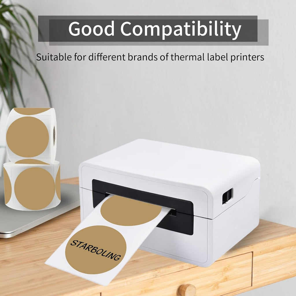 Thermal Labels,2 Inch Brown Round Thermal Printer Stickers,Self-Adhesive Round Direct Thermal Labels,Thermal Stickers for DIY Logo Design,Name Tag (500/Roll - Image 4