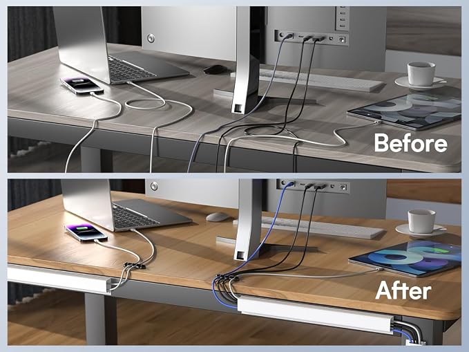 DELAMU 4 Pack Cable Management Under Desk - Office & Home Cable Organizer,J-Channel Cable Management for Clutter-Free Environment,Cable Management Kit,Cord Organizer for Desk,Cord Management,4X15.7in - Image 2