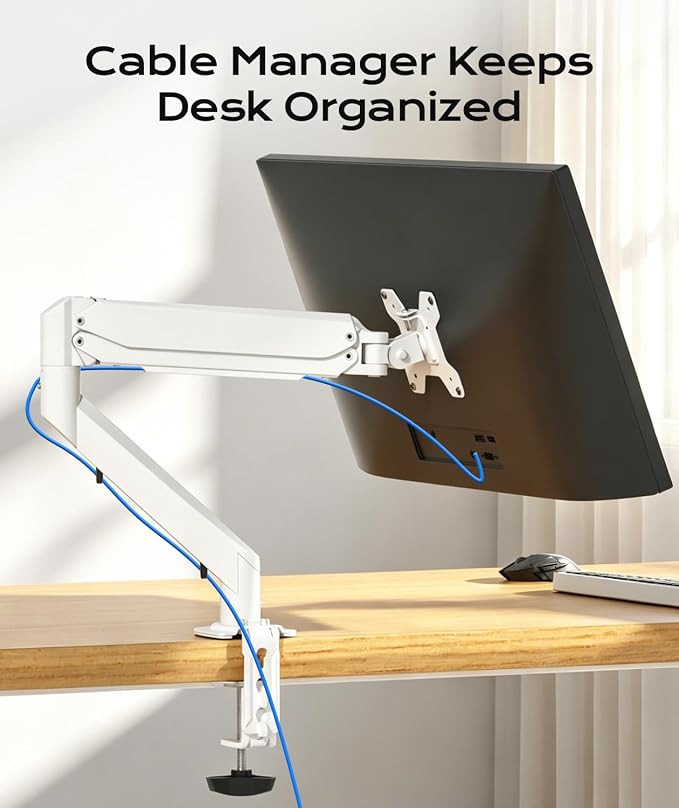 Pholiten Single Monitor Mount for up to 32 inch Screens, VESA 75/100mm | Fully Adjustable Gas Spring Monitor Arm, Computer Monitor Stand for Desk Holds up to 24lb, White - Image 7