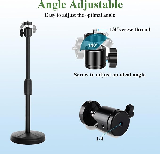 Webcam Stand with Phone Holder, Adjustable Height Desk Camera Mount for Logitech C920 C922 C925e C930e, 1/4" Threaded Desktop Tripod Stand for Live Streaming, Video Conferencing, Online Classes - Image 3