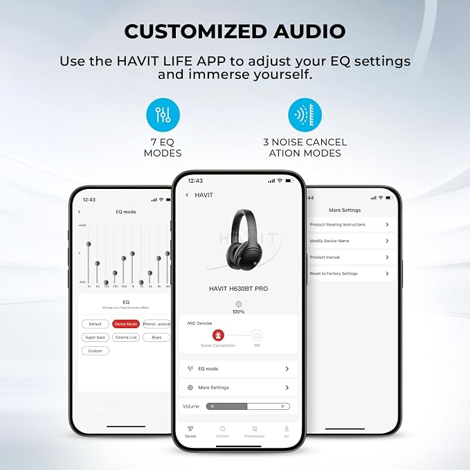 havit Active Noise Cancelling Headphones, Wireless Headphones Over Ear, Foldable Bluetooth 5.3 Over the Ear Headphone, 50H Playtime, HD Stereo Sound, Custom EQ via App for Travel, Office, Home - Image 9